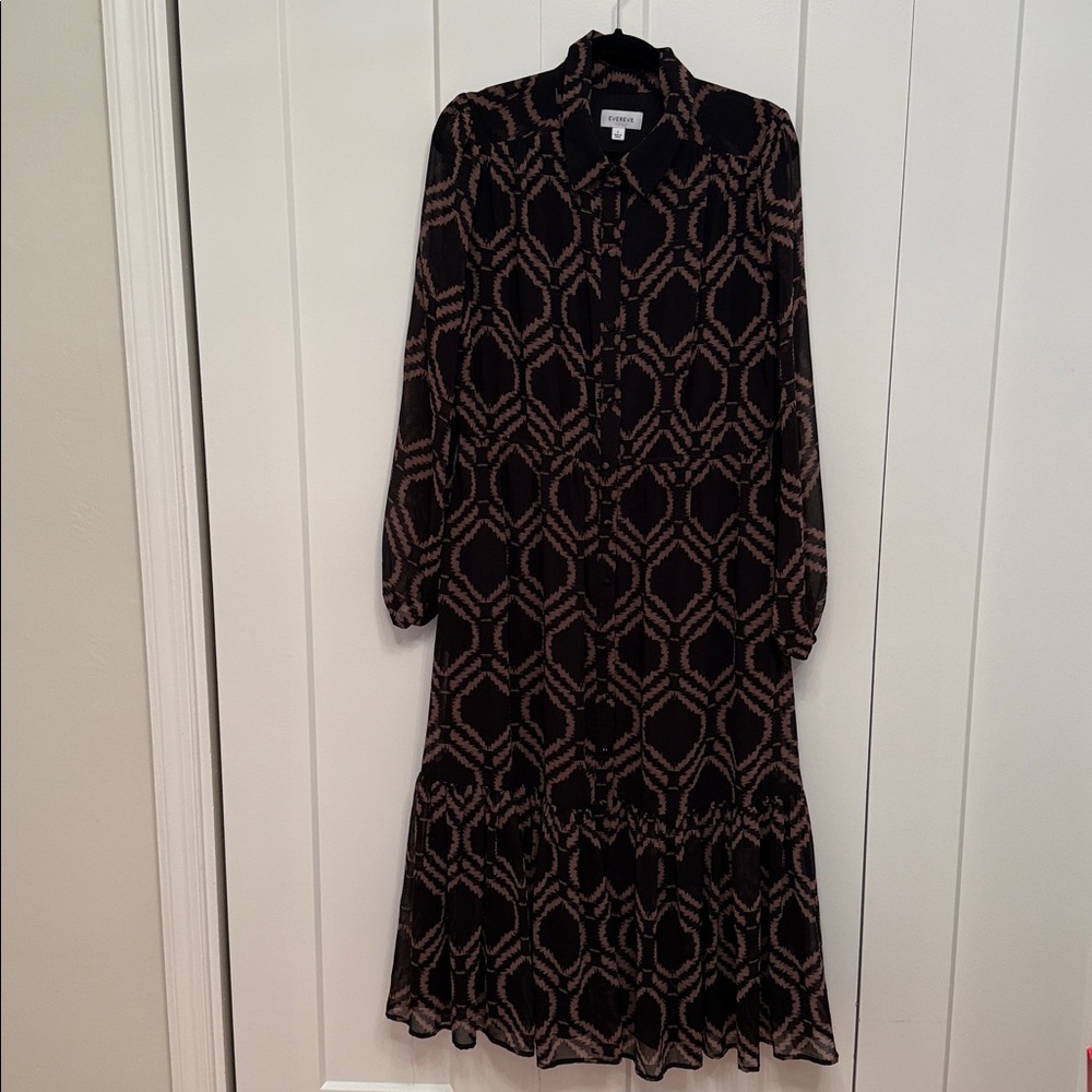Evereve Brynne Button Front Dress Black Multi LG